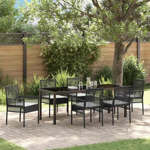 Conjunto de Comedor de Jardín   Negro Ratán Sintético (7 pcs)