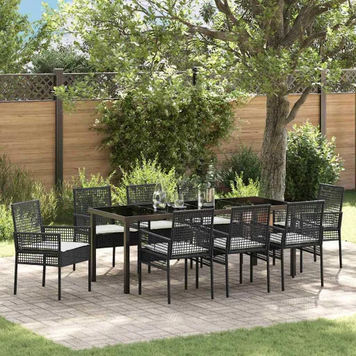 Conjunto de Comedor de Jardín   Negro Ratán Sintético (9 pcs)
