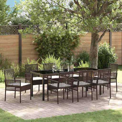 Conjunto de Comedor de Jardín   Marrón Ratán Sintético (9 pcs)