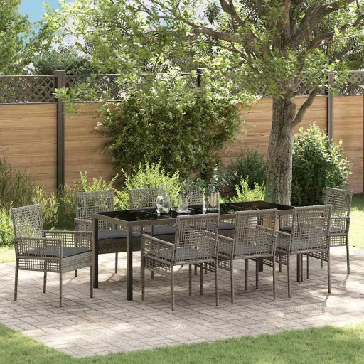 Conjunto de Comedor de Jardín   Gris Ratán Sintético (9 pcs)