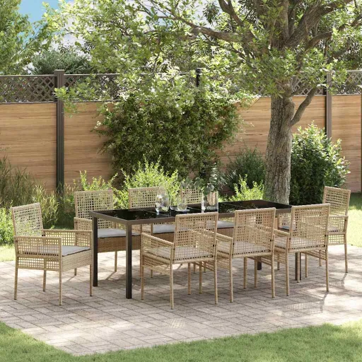 Conjunto de Comedor de Jardín   Beige Ratán Sintético (9 pcs)
