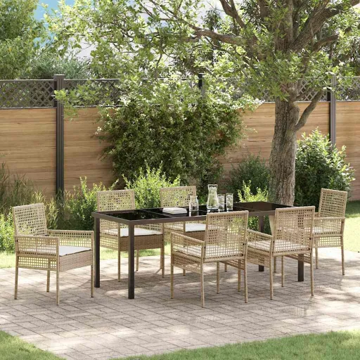 Conjunto de Comedor de Jardín Con Cojín   Beige Poliratán (7 pcs)