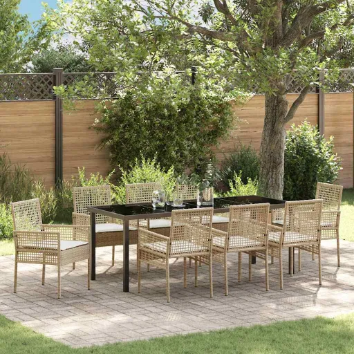 Conjunto de Comedor de Jardín   Beige Ratán Sintético (9 pcs)