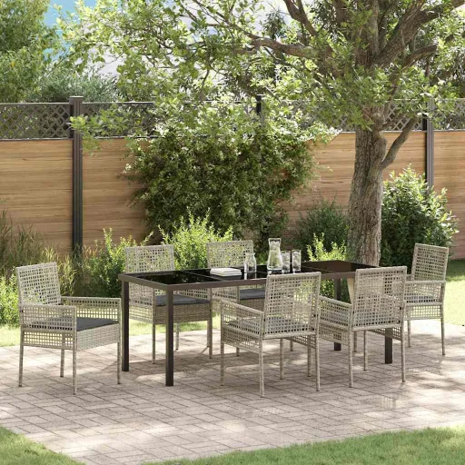 Conjunto de Comedor de Jardín   Gris Claro Ratán Sintético (7 pcs)