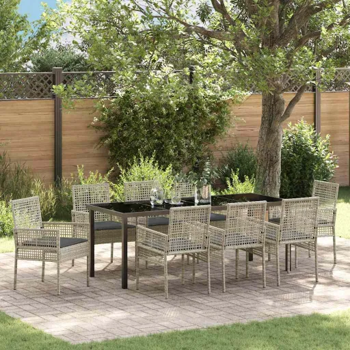 Conjunto de Comedor de Jardín   Gris Claro Ratán Sintético (9 pcs)