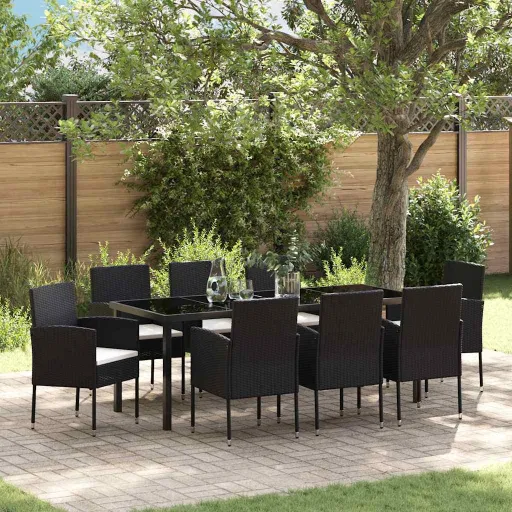 Conjunto de Comedor de Jardín   Negro Ratán Sintético (9 pcs)