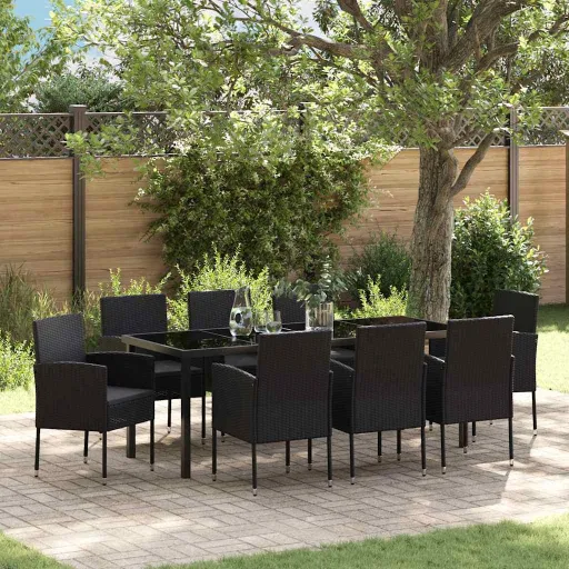 Conjunto de Comedor de Jardín   Negro Ratán Sintético (9 pcs)
