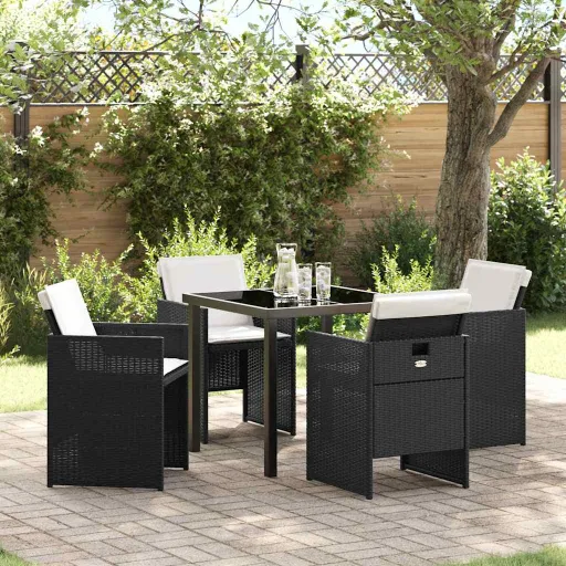 Conjunto de Comedor de Jardín   Negro Ratán Sintético (5 pcs)