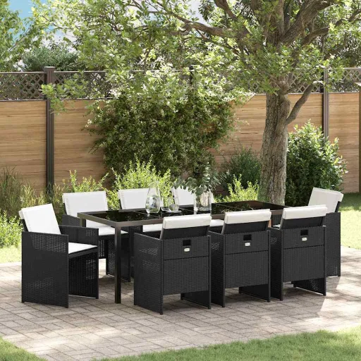 Conjunto de Comedor de Jardín   Negro Ratán Sintético (9 pcs)