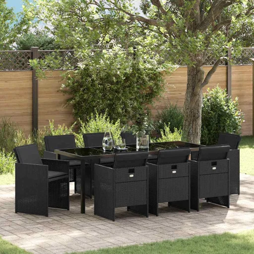 Conjunto de Comedor de Jardín   Negro Ratán Sintético (9 pcs)