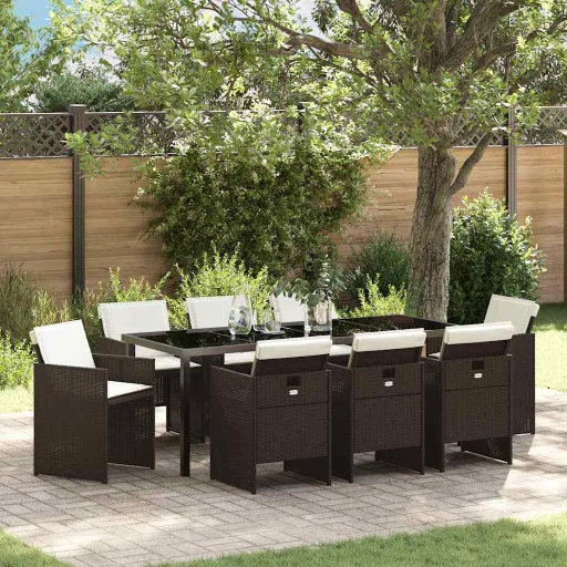 Conjunto de Comedor de Jardín   Marrón Ratán Sintético (9 pcs)