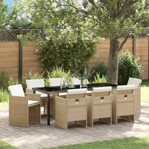 Conjunto de Comedor de Jardín   Beige Ratán Sintético (9 pcs)