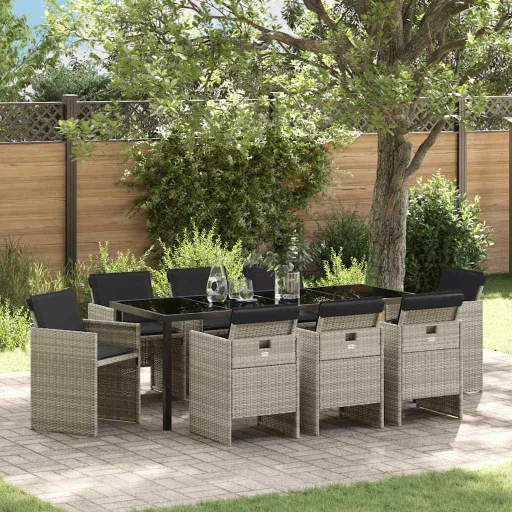 Conjunto de Comedor de Jardín   Gris Claro Ratán Sintético (9 pcs)