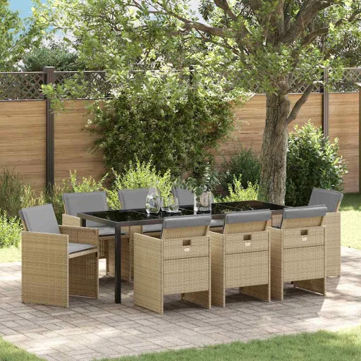 Conjunto de Comedor de Jardín   Beige Ratán Sintético (9 pcs)
