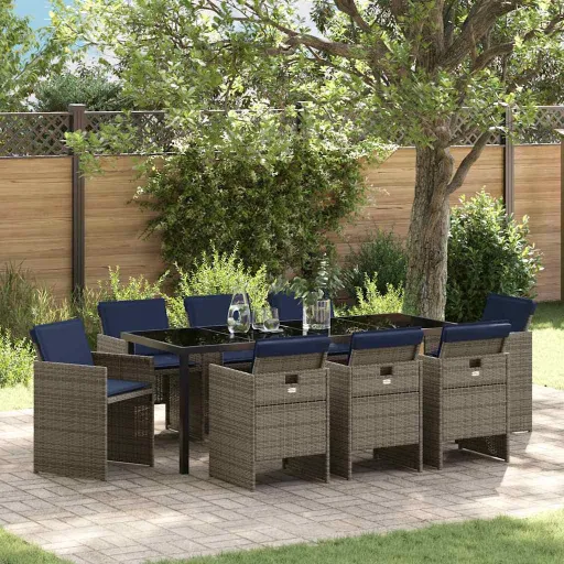 Conjunto de Comedor de Jardín   Gris Ratán Sintético (9 pcs)