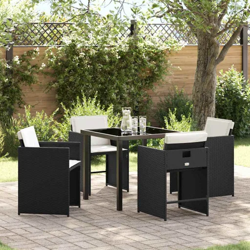 Conjunto de Comedor de Jardín   Negro Ratán Sintético (5 pcs)