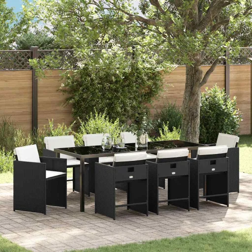 Conjunto de Comedor de Jardín   Negro Ratán Sintético (9 pcs)