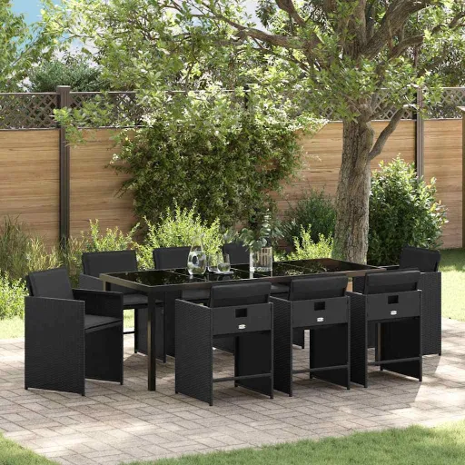 Conjunto de Comedor de Jardín   Negro Ratán Sintético (9 pcs)