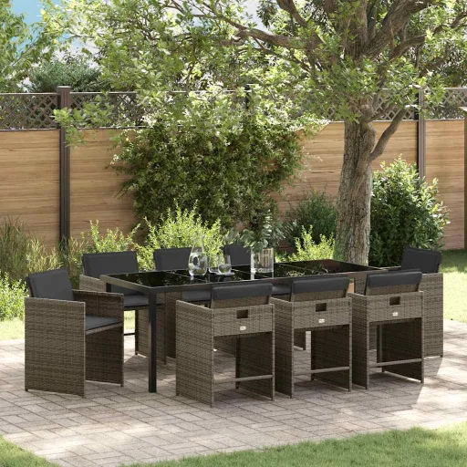 Conjunto de Comedor de Jardín   Gris Ratán Sintético (9 pcs)