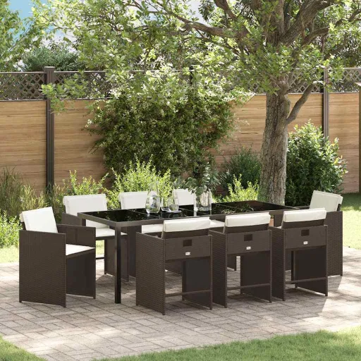 Conjunto de Comedor de Jardín   Marrón Ratán Sintético (9 pcs)