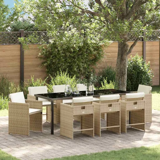 Conjunto de Comedor de Jardín   Beige Ratán Sintético (9 pcs)