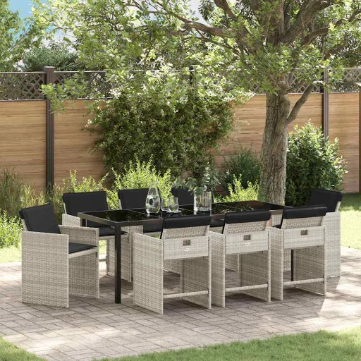 Conjunto de Comedor de Jardín   Gris Claro Ratán Sintético (9 pcs)