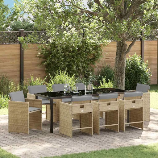 Conjunto de Comedor de Jardín   Beige Ratán Sintético (9 pcs)