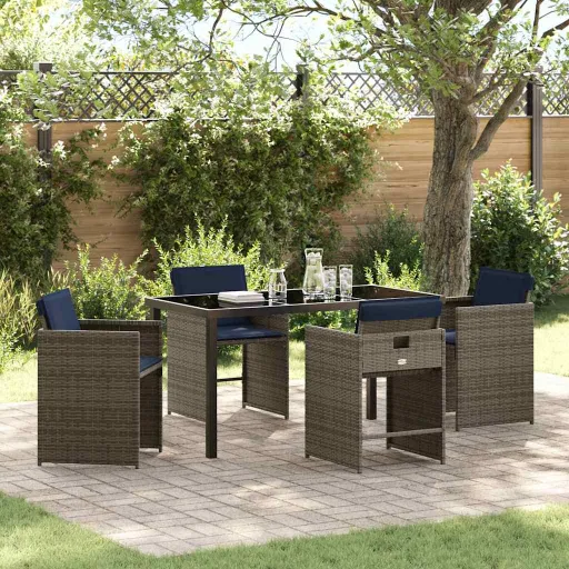 Conjunto de Comedor de Jardín   Gris Ratán Sintético (5 pcs)