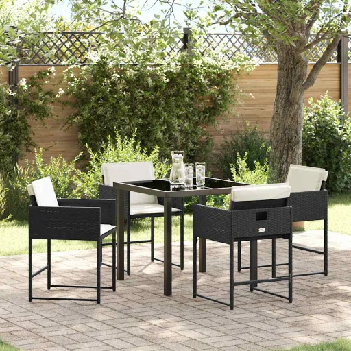 Conjunto de Comedor de Jardín   Negro Ratán Sintético (5 pcs)