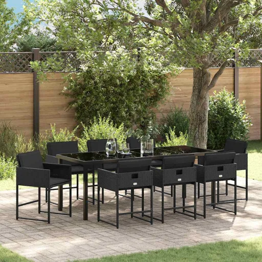 Conjunto de Comedor de Jardín   Negro Ratán Sintético (9 pcs)