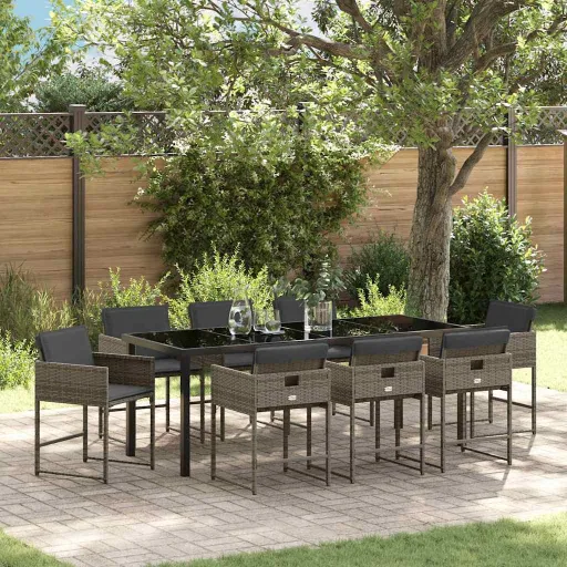 Conjunto de Comedor de Jardín   Gris Ratán Sintético (9 pcs)
