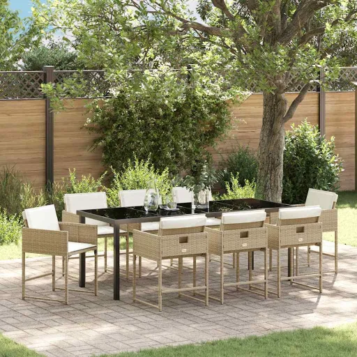Conjunto de Comedor de Jardín   Beige Ratán Sintético (9 pcs)