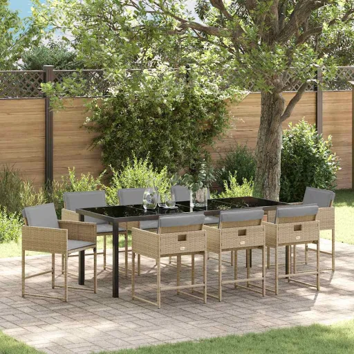 Conjunto de Comedor de Jardín   Beige Ratán Sintético (9 pcs)