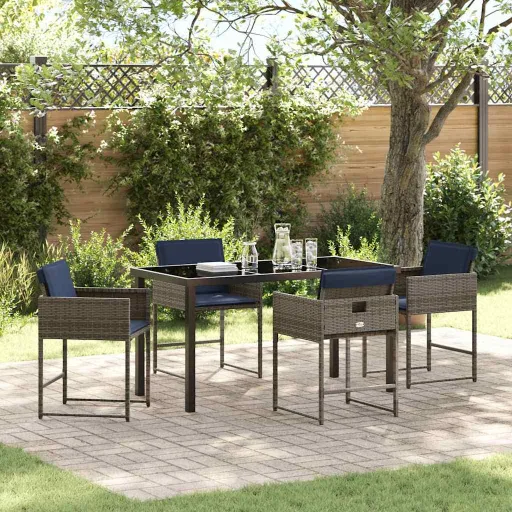 Conjunto de Comedor de Jardín   Gris Ratán Sintético (5 pcs)