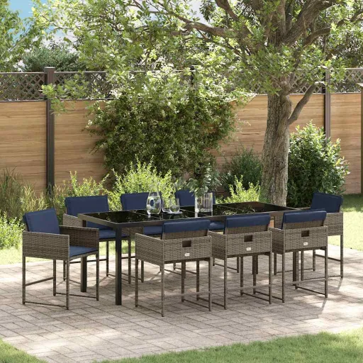 Conjunto de Comedor de Jardín   Gris Ratán Sintético (9 pcs)