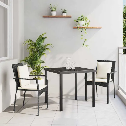 Conjunto de Comedor de Jardín   Negro Ratán Sintético (3 pcs)
