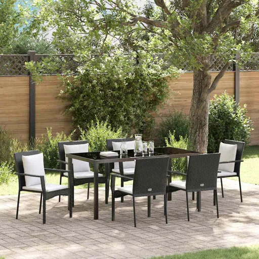 Conjunto de Comedor de Jardín   Negro Ratán Sintético (7 pcs)