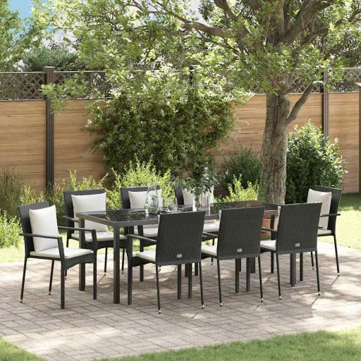 Conjunto de Comedor de Jardín   Negro Ratán Sintético (9 pcs)