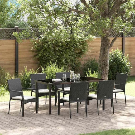 Conjunto de Comedor de Jardín   Negro Ratán Sintético (7 pcs)