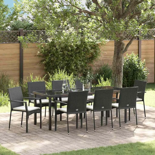 Conjunto de Comedor de Jardín   Negro Ratán Sintético (9 pcs)