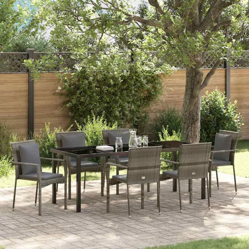 Conjunto de Comedor de Jardín   Gris Ratán Sintético (7 pcs)