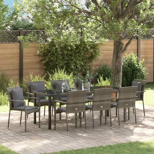 Conjunto de Comedor de Jardín   Gris Ratán Sintético (9 pcs)
