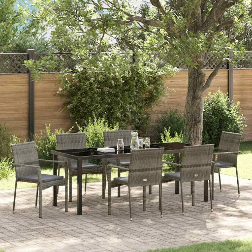 Conjunto de Comedor de Jardín   Gris Ratán Sintético (7 pcs)