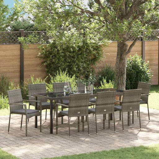Conjunto de Comedor de Jardín   Gris Ratán Sintético (9 pcs)