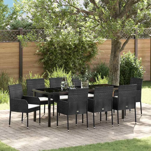 Conjunto de Comedor de Jardín   Negro Ratán Sintético (9 pcs)