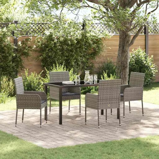 Conjunto de Comedor de Jardín   Gris Ratán Sintético (5 pcs)