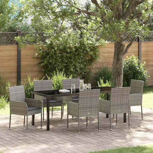 Conjunto de Comedor de Jardín   Gris Ratán Sintético (7 pcs)