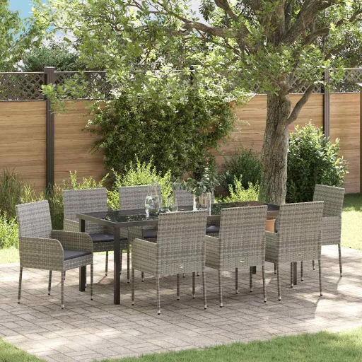 Conjunto de Comedor de Jardín   Gris Ratán Sintético (9 pcs)