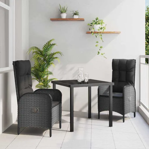 Conjunto de Comedor de Jardín   Negro Ratán Sintético (3 pcs)