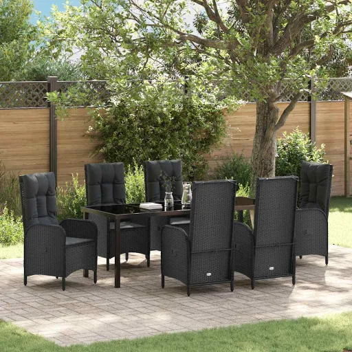Conjunto de Comedor de Jardín   Negro Ratán Sintético (7 pcs)